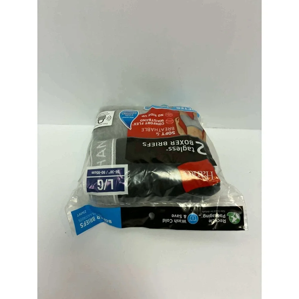 Hanes Mens 2 Pack Tagless Boxer Briefs Black Grey Large 36-38 2349VT